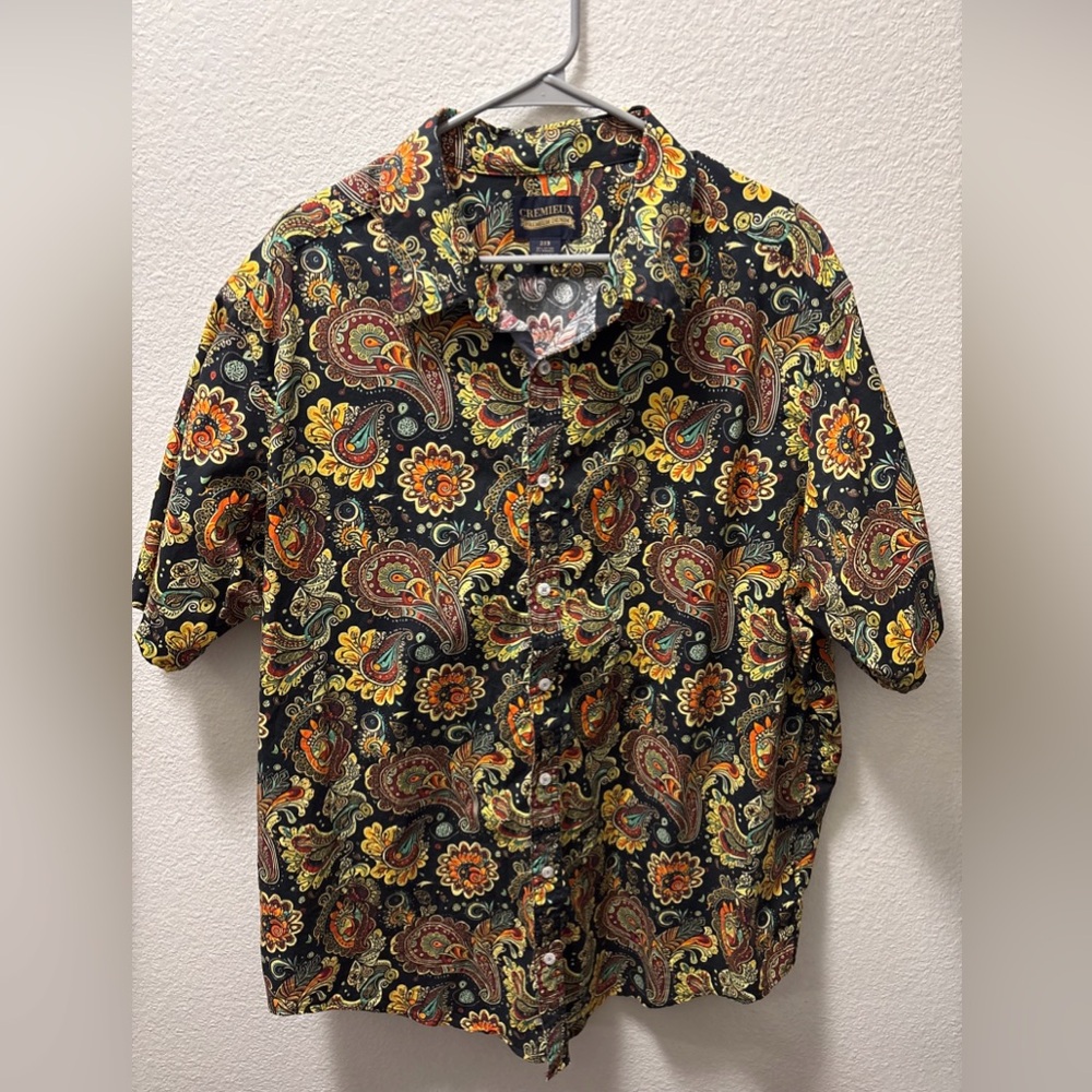 Cremieux Premium Denim Men's Black & Brown Paisley Short Sleeve Button Up Shirt